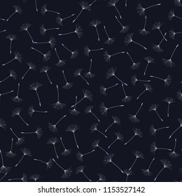Seamless background from a dandelion. Flight of a dandelion, seeds fly from the wind. Light, pleasant texture. Suitable for fabric, paper, wallpaper. Vector illustration.