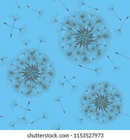 Seamless background from a dandelion. Flight of a dandelion, seeds fly from the wind. Light, pleasant texture. Suitable for fabric, paper, wallpaper. Vector illustration.