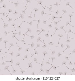 Seamless background from a dandelion. Flight of a dandelion, seeds fly from the wind. Light, pleasant texture. Suitable for fabric, paper, wallpaper. Vector illustration.