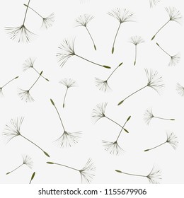 Seamless background from a dandelion. Flight of a dandelion, seeds fly from the wind. Light, pleasant texture. Suitable for fabric, paper, wallpaper. Vector illustration.