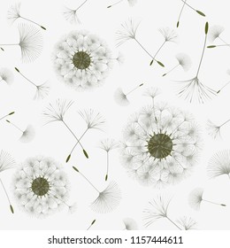Seamless background from a dandelion. Flight of a dandelion, seeds fly from the wind. Light, pleasant texture. Suitable for fabric, paper, wallpaper. Vector illustration.