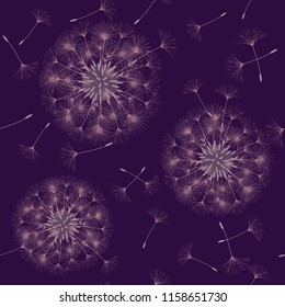 Seamless background from a dandelion. Flight of a dandelion, seeds fly from the wind. Light, pleasant texture. Suitable for fabric, paper, wallpaper. Vector illustration.