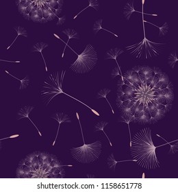 Seamless background from a dandelion. Flight of a dandelion, seeds fly from the wind. Light, pleasant texture. Suitable for fabric, paper, wallpaper. Vector illustration.