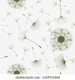 Seamless background from a dandelion. Flight of a dandelion, seeds fly from the wind. Light, pleasant texture. Suitable for fabric, paper, wallpaper. Vector illustration.