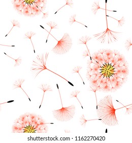 Seamless background from a dandelion. Flight of a dandelion, seeds fly from the wind. Light, pleasant texture. Suitable for fabric, paper, wallpaper. Vector illustration.