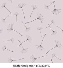 Seamless background from a dandelion. Flight of a dandelion, seeds fly from the wind. Light, pleasant texture. Suitable for fabric, paper, wallpaper. Vector illustration.
