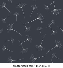 Seamless background from a dandelion. Flight of a dandelion, seeds fly from the wind. Light, pleasant texture. Suitable for fabric, paper, wallpaper. Vector illustration.