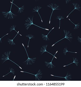 Seamless background from a dandelion. Flight of a dandelion, seeds fly from the wind. Light, pleasant texture. Suitable for fabric, paper, wallpaper. Vector illustration.