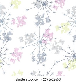 Seamless background from a dandelion. Flight of a dandelion, seeds fly from the wind.