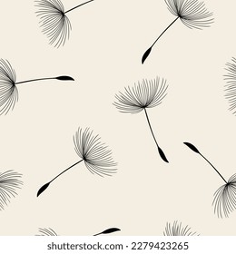 Seamless background from a dandelion. Flight of a dandelion, seeds fly from the wind