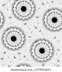 Seamless background from a dandelion. Flight of a dandelion, seeds fly from the wind