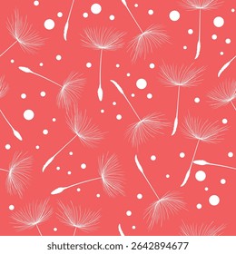 Seamless background from a dandelion. Flight of a dandelion, seeds fly from the wind