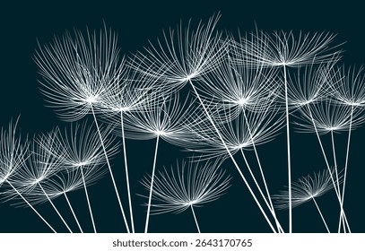 Seamless background from a dandelion. Flight of a dandelion, seeds fly from the wind