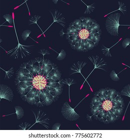 Seamless background from a dandelion. Flight of a dandelion, seeds fly from the wind. Light, pleasant texture. Suitable for fabric, paper, wallpaper. Vector illustration.