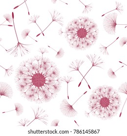 Seamless background from a dandelion. Flight of a dandelion, seeds fly from the wind. Light, pleasant texture. Suitable for fabric, paper, wallpaper. Vector illustration.
