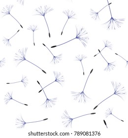 Seamless background from a dandelion. Flight of a dandelion, seeds fly from the wind. Light, pleasant texture. Suitable for fabric, paper, wallpaper. Vector illustration.