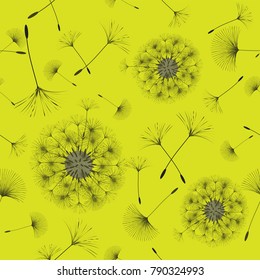 Seamless background from a dandelion. Flight of a dandelion, seeds fly from the wind. Light, pleasant texture. Suitable for fabric, paper, wallpaper. Vector illustration.