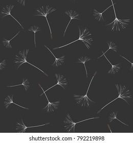 Seamless background from a dandelion. Flight of a dandelion, seeds fly from the wind. Light, pleasant texture. Suitable for fabric, paper, wallpaper. Vector illustration.