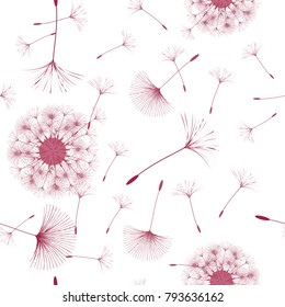 Seamless background from a dandelion. Flight of a dandelion, seeds fly from the wind. Light, pleasant texture. Suitable for fabric, paper, wallpaper. Vector illustration.