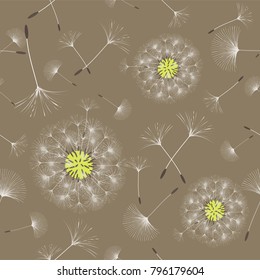 Seamless background from a dandelion. Flight of a dandelion, seeds fly from the wind. Light, pleasant texture. Suitable for fabric, paper, wallpaper. Vector illustration.