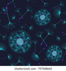 Seamless background from a dandelion. Flight of a dandelion, seeds fly from the wind. Light, pleasant texture. Suitable for fabric, paper, wallpaper. Vector illustration.