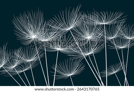 Seamless background from a dandelion. Flight of a dandelion, seeds fly from the wind