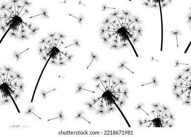 Seamless background. Dandelion fluff flies away from the wind.