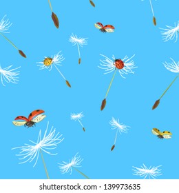 seamless background with dandelion and ladybug. Vector illustration