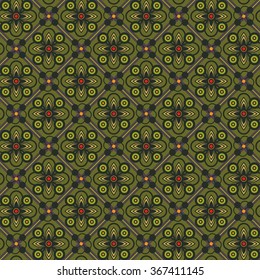 Seamless background with dark abstract decorative elements in green colors