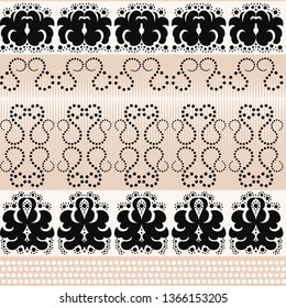 Seamless background with dark floral pattern on pastel stripes