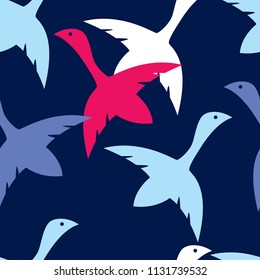 Seamless background with decorative birds. Duck. Birds in the sky. Textile rapport.