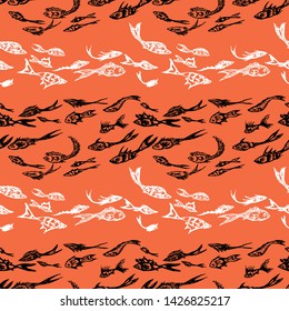 Seamless background of the decorative black and white fishes