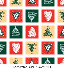 Seamless background of decorative christmas trees sketches