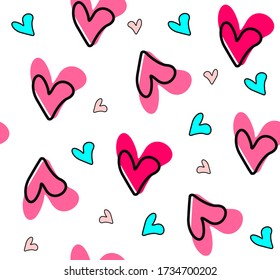 seamless background with decorative drawing pink and blue hearts