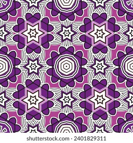 Seamless background with decorative fairy-tale ornament. Purple-lilac palette. Vector illustration