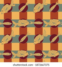 fondo transparente con peces decorativos, diseño vectorial geométrico para papel, tela.