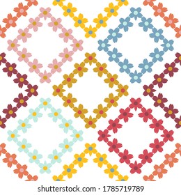 Seamless background with decorative flowers. Design with manual hatching. Ethnic boho ornament. Textile. Vector illustration for web design or print.