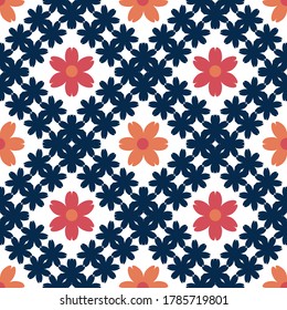 Seamless background with decorative flowers. Design with manual hatching. Ethnic boho ornament. Textile. Vector illustration for web design or print.