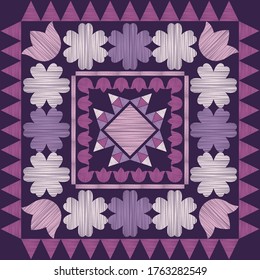El fondo es impecable, con flores y triángulos decorativos. Diseño con eclosión manual. Ornamento étnico de boho. Textil. Ilustración vectorial para diseño web o impresión.