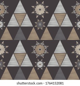 El fondo es impecable, con flores y triángulos decorativos. Diseño con eclosión manual. Ornamento étnico de boho. Textil. Ilustración vectorial para diseño web o impresión.
