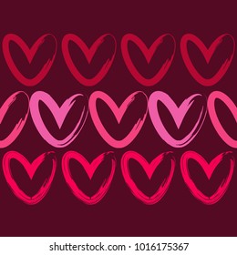 Seamless background with decorative hearts. Valentine's day. Ink drawing. Textile rapport.