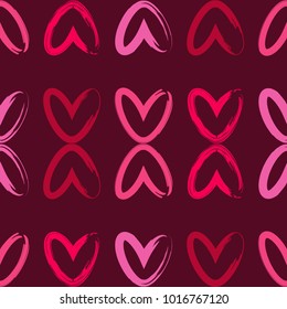 Seamless background with decorative hearts. Valentine's day. Ink drawing. Textile rapport.
