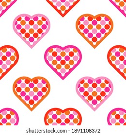 Seamless background with decorative hearts. Valentine's Day. Geometric pattern. Greeting card. Vector illustration for web design or print.