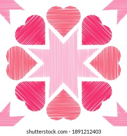 Seamless background with decorative hearts. Valentine's Day. Design with manual hatching. Embroidery on fabric. Boho texture. Vector illustration for web design or print.