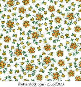 seamless background with decorative isolated curly flowers and leaves