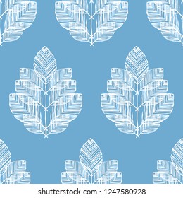 Seamless background with decorative leaves. Brushwork. Hand hatching. Flower mosaic. Can be used for wallpaper, textile, invitation card, wrapping, web page background.