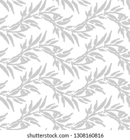 Seamless background with decorative leaves. China. Brushwork. Hand hatching. Flower mosaic. Can be used for wallpaper, textile, invitation card, wrapping, web page background.