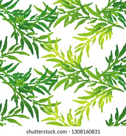 Seamless background with decorative leaves. China. Brushwork. Hand hatching. Flower mosaic. Can be used for wallpaper, textile, invitation card, wrapping, web page background.