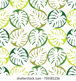 Seamless background with decorative leaves. Monstera leaves. Textile rapport.