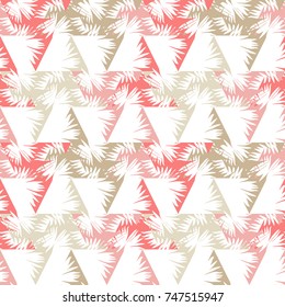 Seamless background with decorative leaves. Palm branch leaves in triangles. Pattern with Palm leaves. Textile rapport.